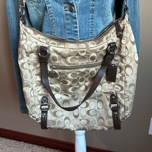 Coach Signature Sateen Silk Beige Crossbody Bag - image 1